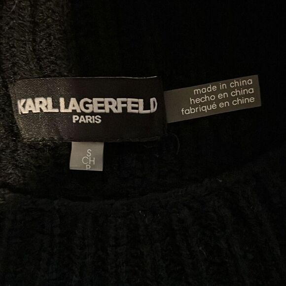 KARL LAGERFELD Black Chunky Knit Scoop Neck Sweater Size Small - Picture 7 of 8